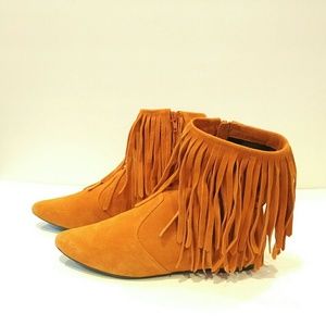 Sam edelman orange suede fringe ursala boots 7